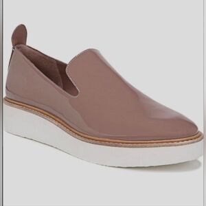 Vince Sanders Taupe Patent Leather Platform Loafers Size 7.5